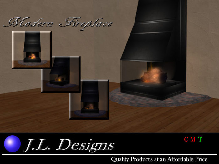 Second Life Marketplace J.L. Designs Modern Fireplace Black